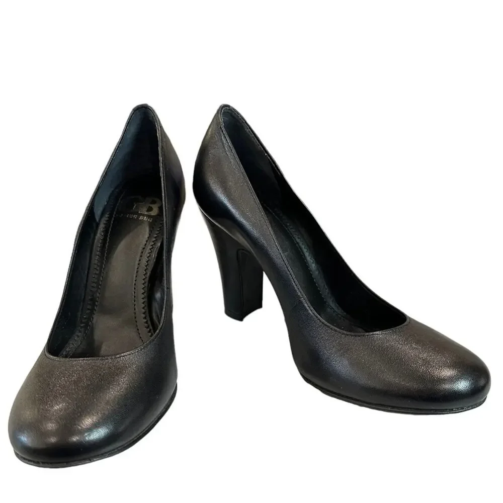 GIANNI Bini black‎ leather highstep rounded toe retro look pumps size 6 - Picture 2 of 8